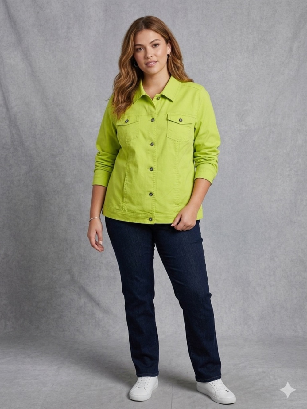 Denim&Co Lime Green Button-Front Jean Jacket